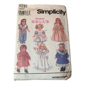 Simplicity Pattern 8211 Doll Clothes Outfits Vintage Sewing for 18" Doll 1990s